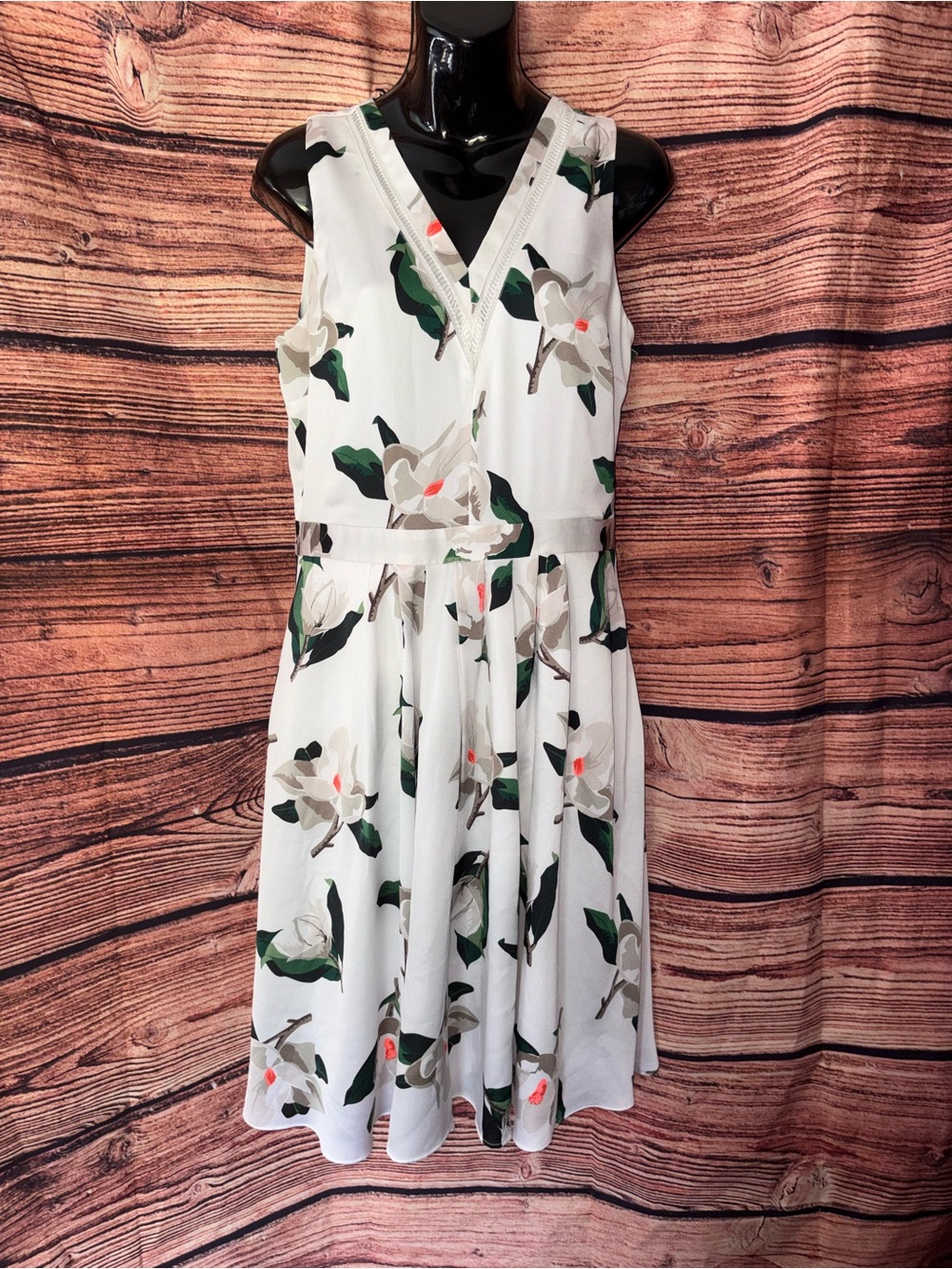 Banana Republic White Floral V-Neck Fit & Flare Dress Magnolia Print